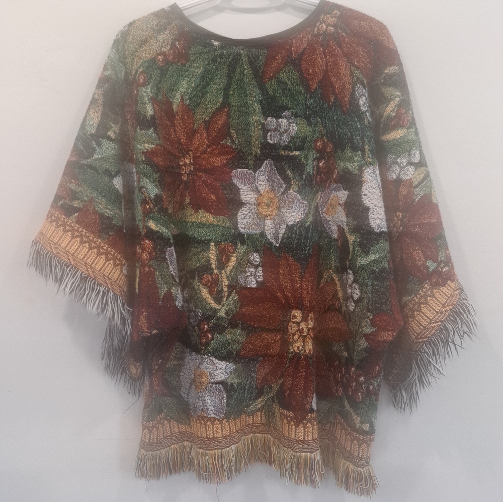 Upcycled christmas tapestry poncho